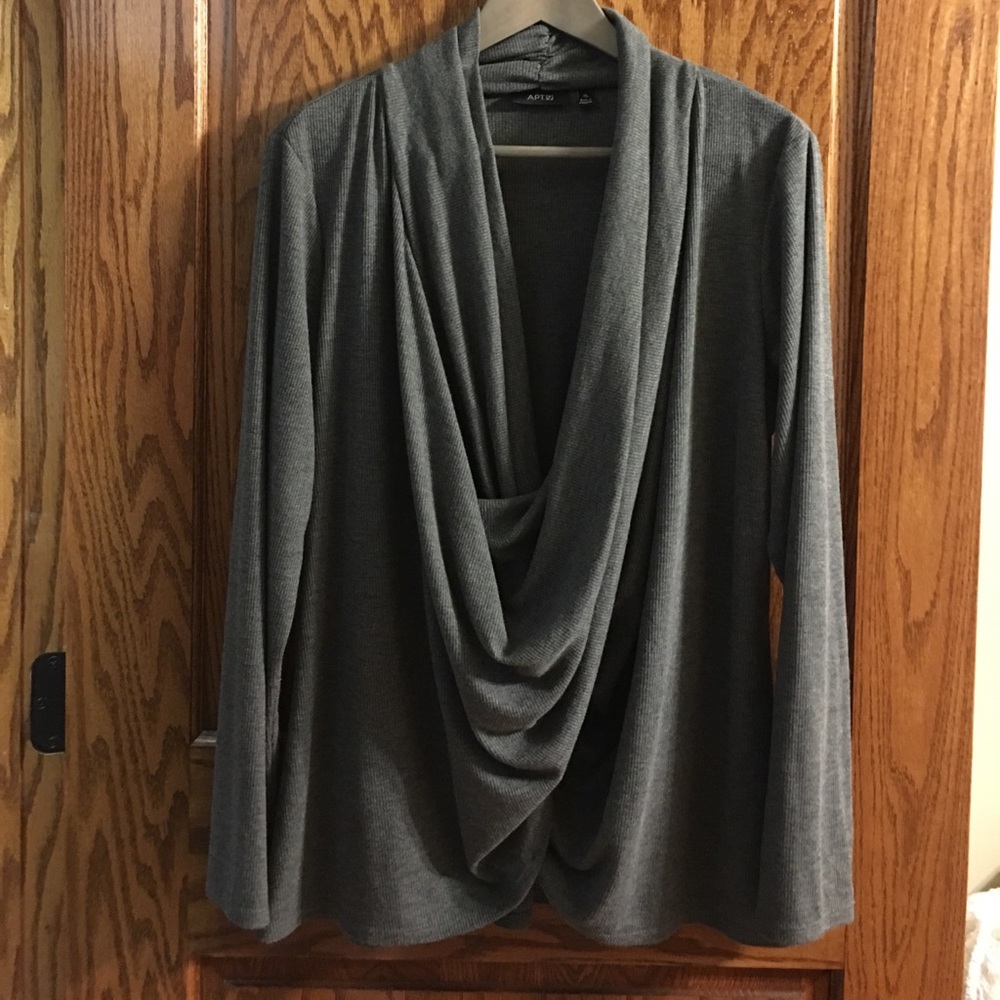 Knit faux wrap shirt