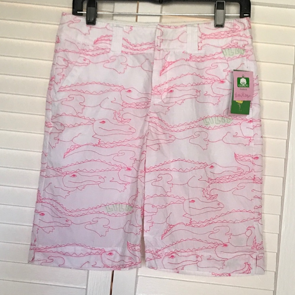 Lilly Pulitzer Bermuda White Pink Alligator Shorts