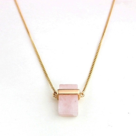 Jewelry - 18k Gold Plated Rose Quartz Pendant Necklace