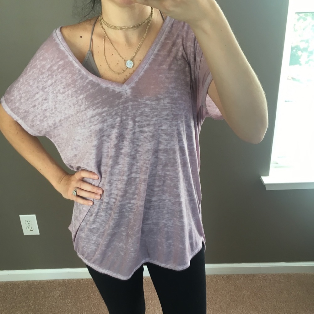 Express One Eleven V Neck Burn Out Tee in Pink XS