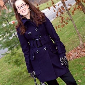 Miss Sixty Wool Belted Pea Coat in Purple