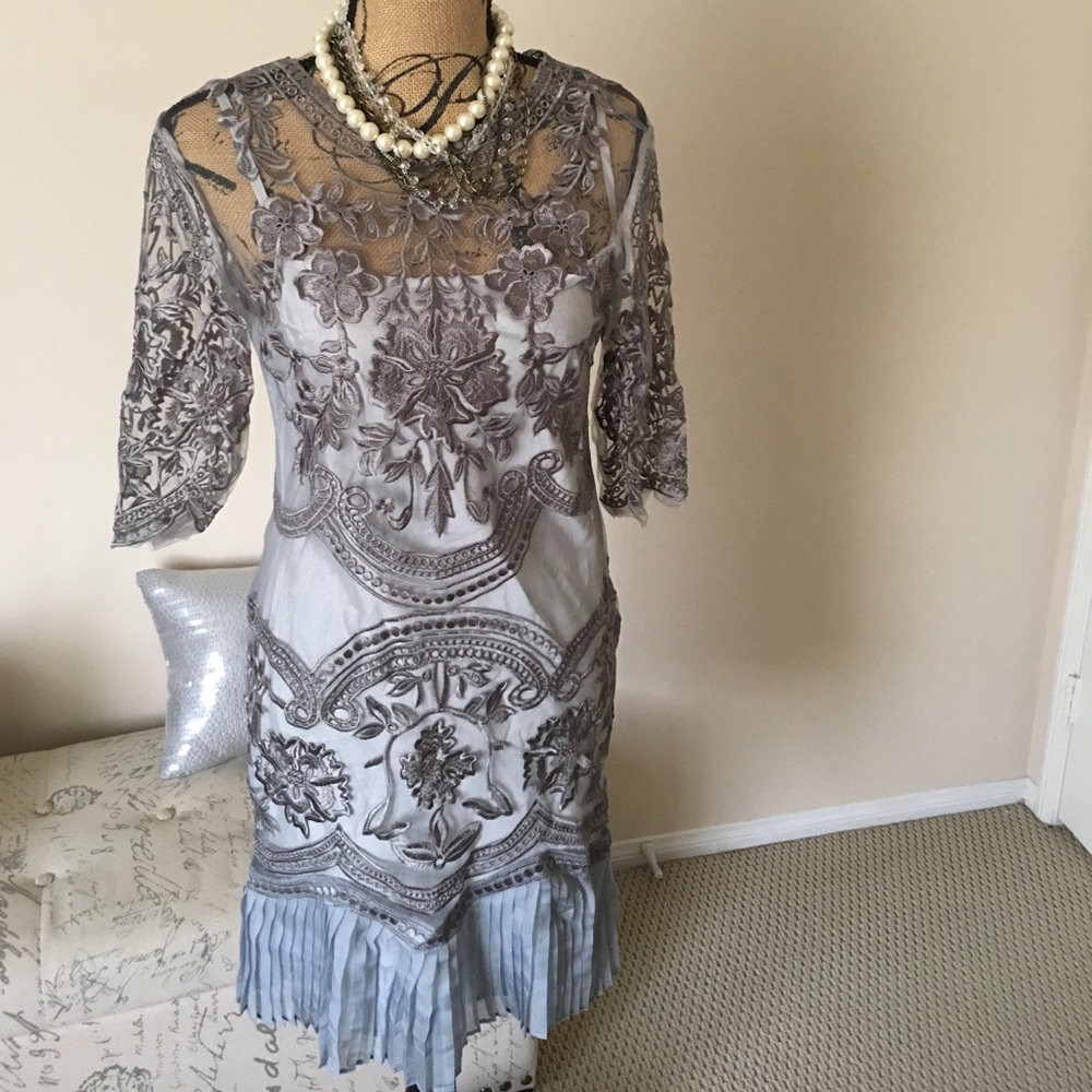 Grey lace detailed dress