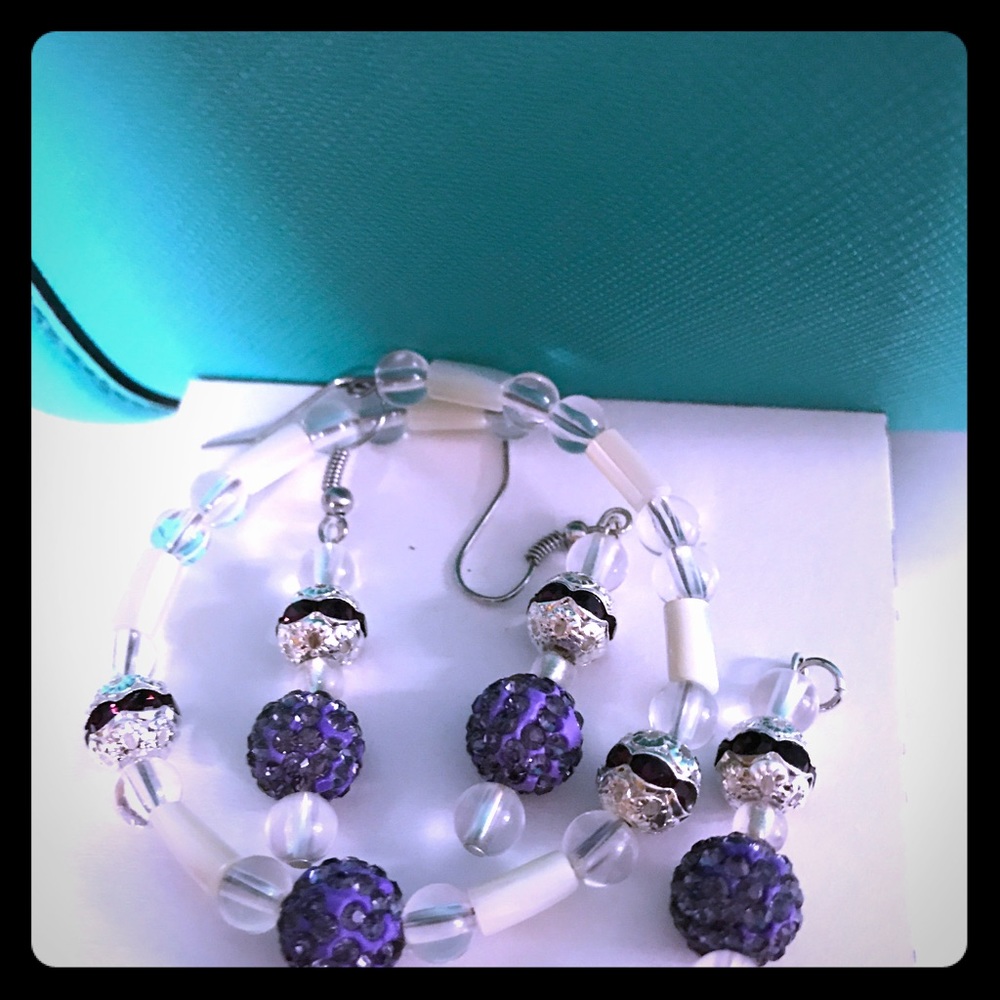 Hand made purple bracelet and earrings set