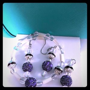Hand made purple bracelet and earrings set