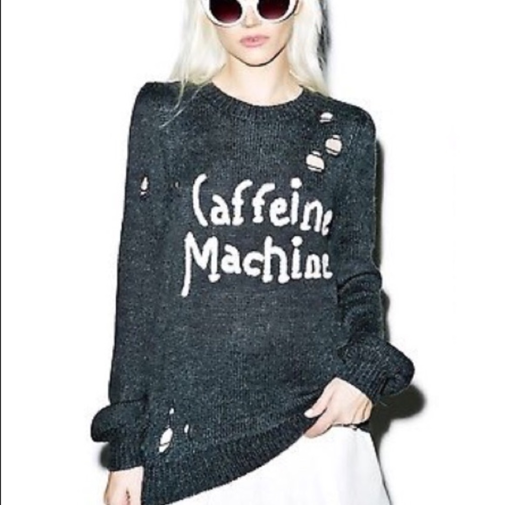 Wildfox Caffeine Machine Distressed Sweater.