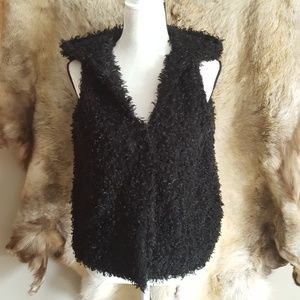 Faux Fur Hooded Vest With Pockets Size M Petite