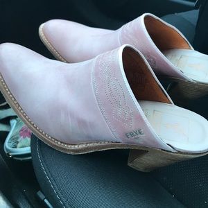 Vintage pink Frye mules