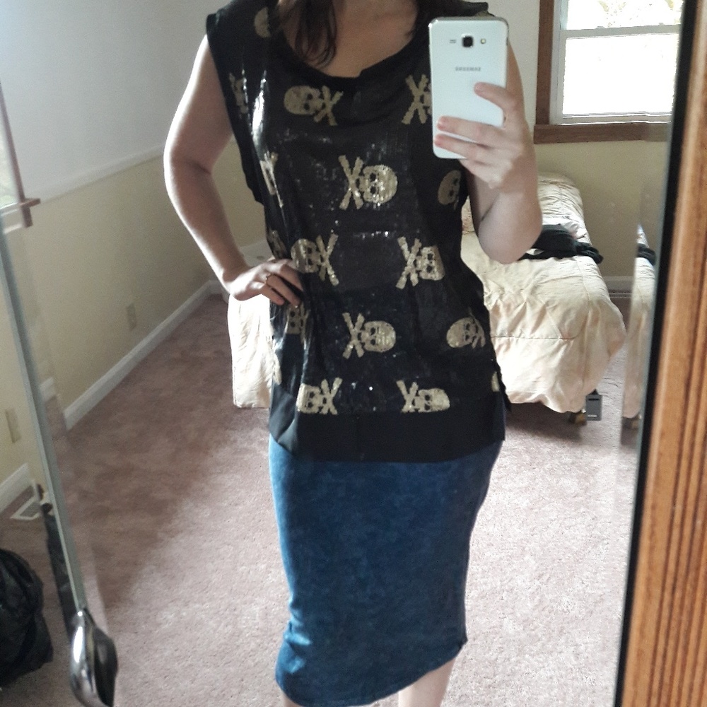 Vintage sewyin skull sexy tunic blouse
