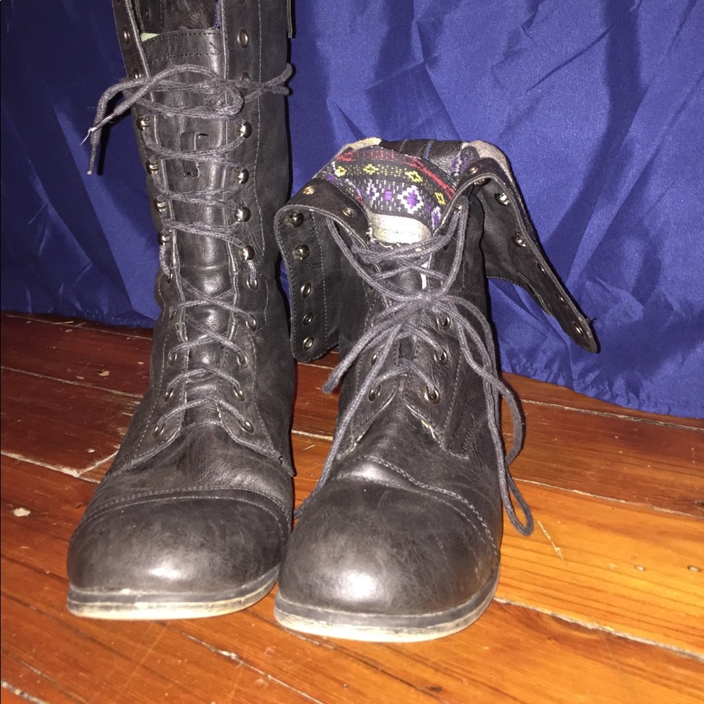 Madden Girl Black Combat Boots, Size 10