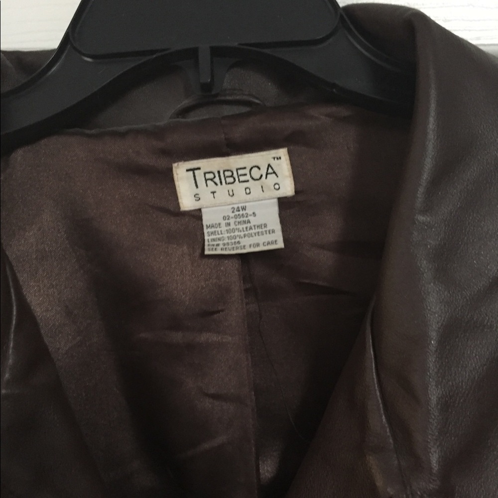 Tribeca used zip front Brown leather jacket 24w