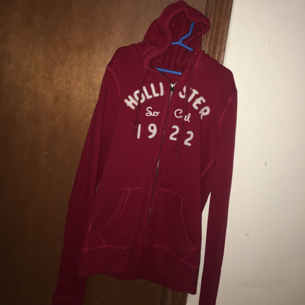 Hollister red zip up hoodie