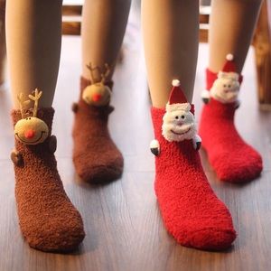 Cute Kawaii Fuzzy Christmas Socks Santa/Reindeer