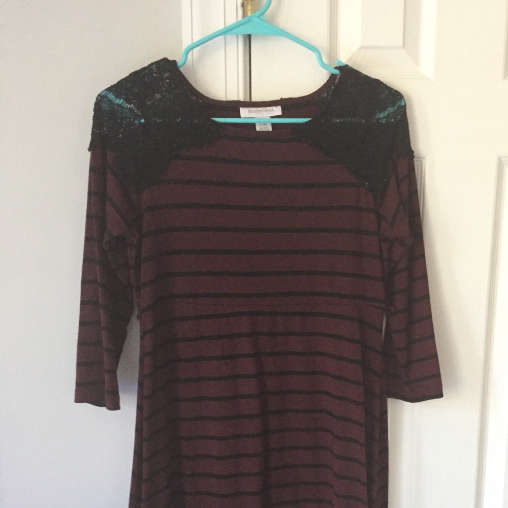 Burgundy black stripe maternity dress