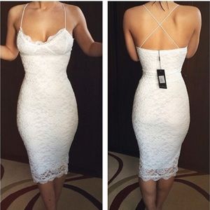 White lace bodycon midi dress