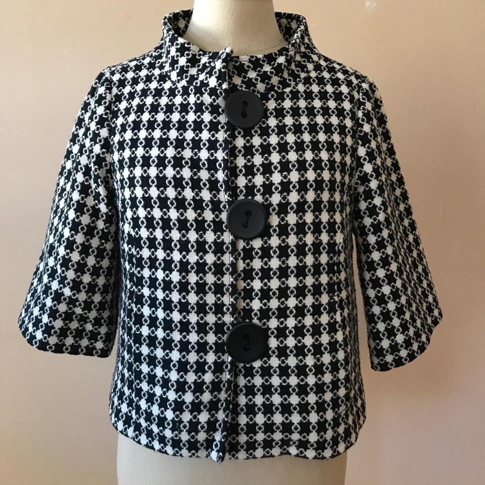 Black & White Houndstooth Karlie 3/4 Sleeve Jacket
