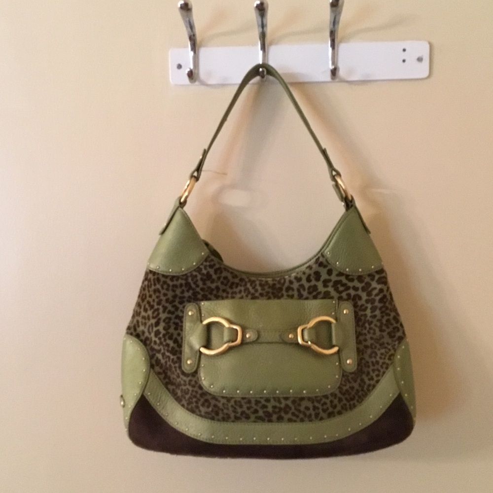 Cole Hahn green and leopard shoulder bag