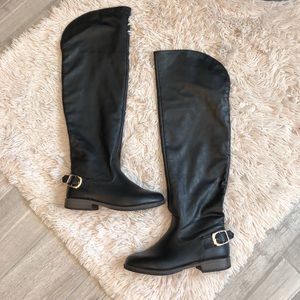 Black leather knee high boots