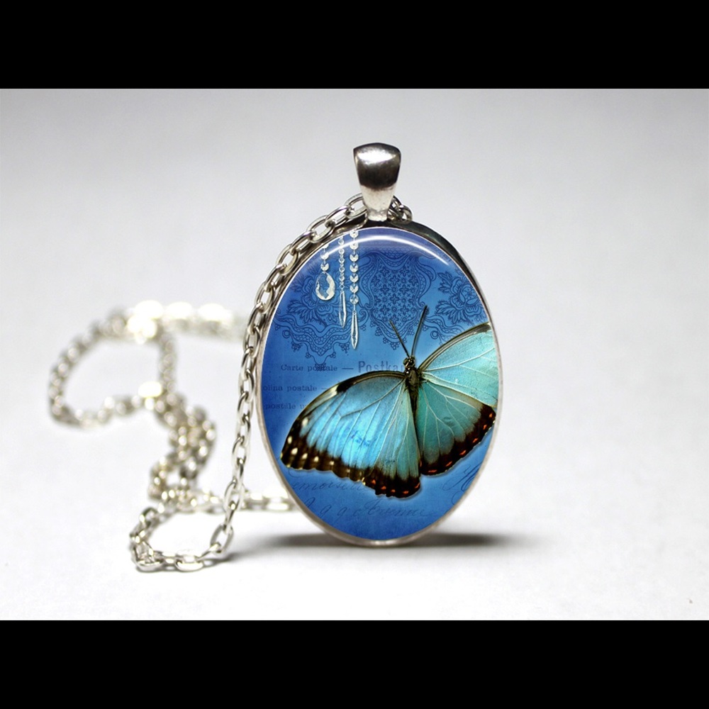Romance Butterfly Blue Collection Glass Pendant