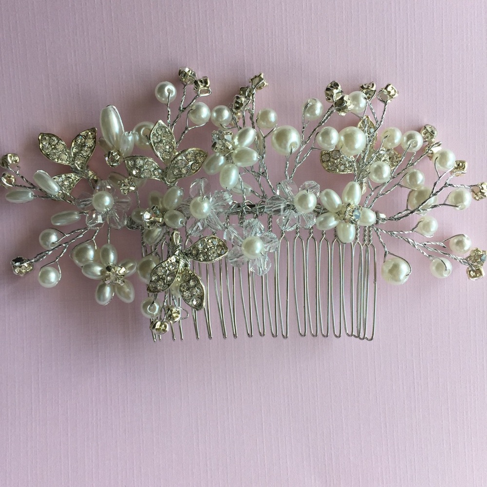 Pearl and Rhinestone Hair Comb headpiece flower