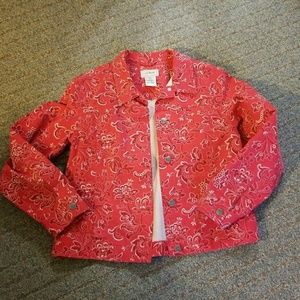 Ll Bean Red Bandana Fabric Denim Jacket 