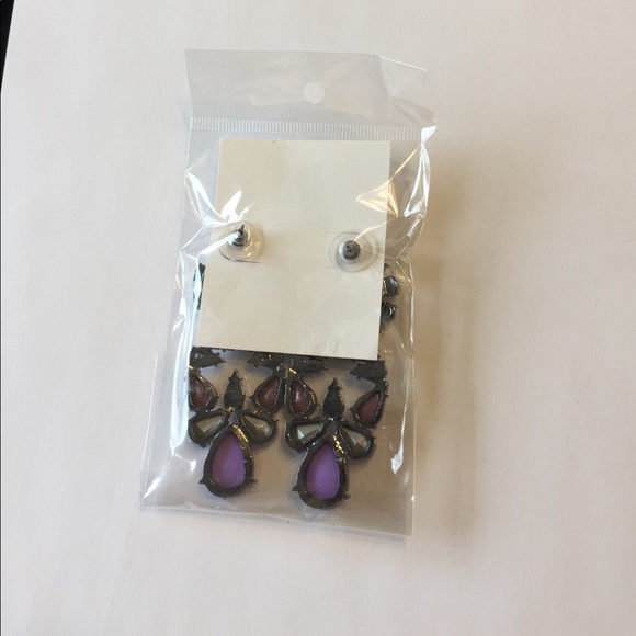 purple Crystal Dangle Earrings - Picture 2 of 2