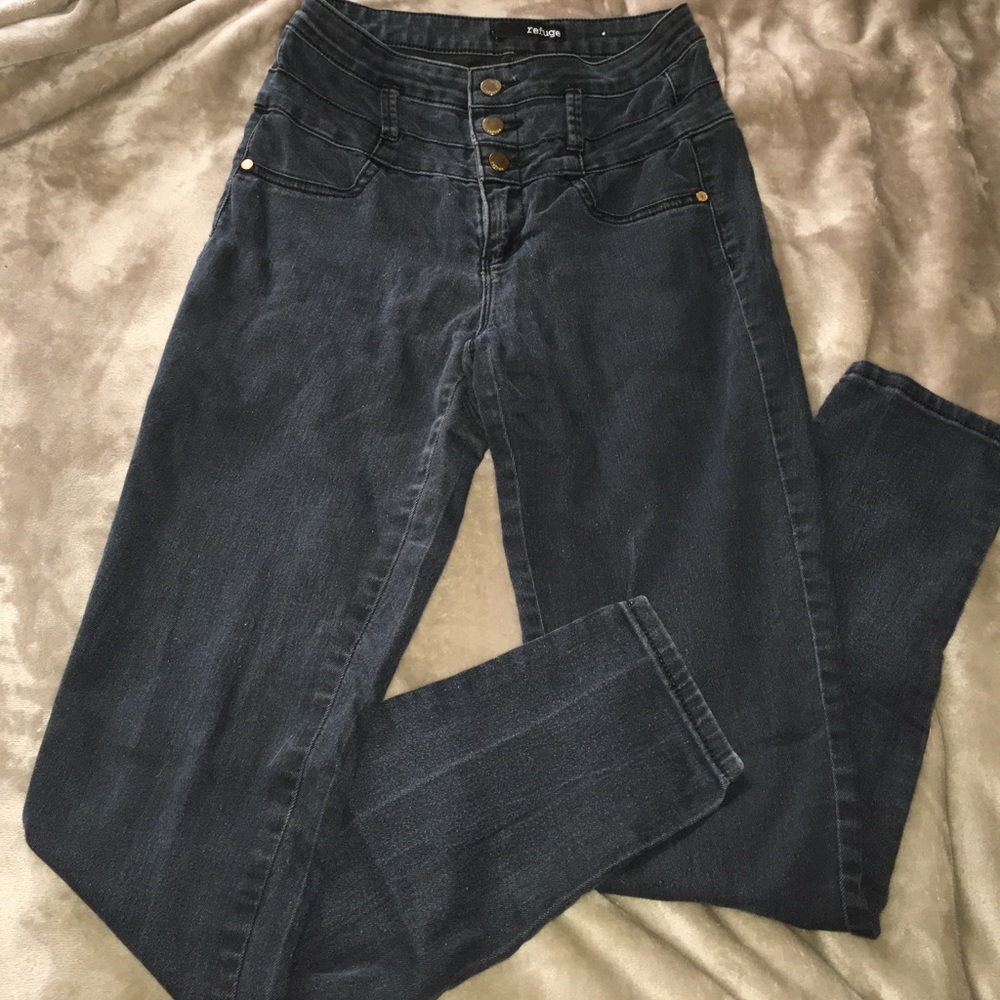 Black high waisted skinny jeans gold buttons