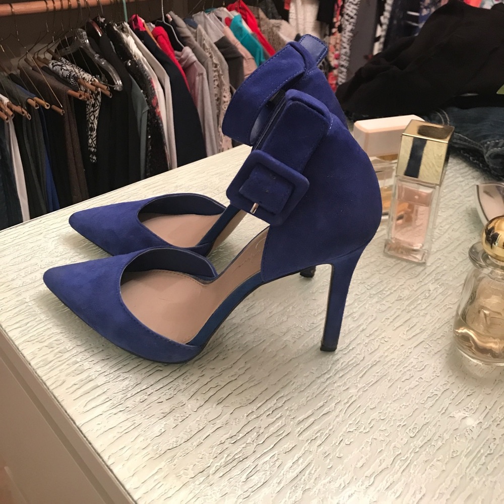 Blue suede heels