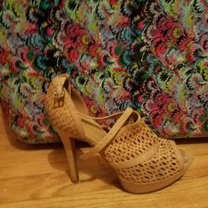 BCBG Tan Laser-cut Peep toe Stiletto