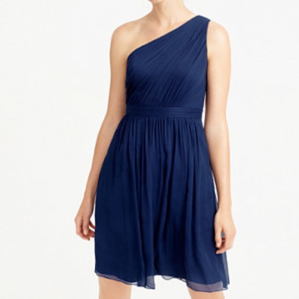 J Crew navy one shoulder bridesmaids dress size 2