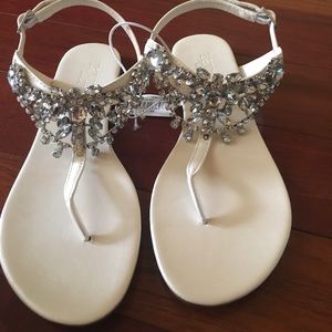 Crystal-Embellished T-Strap Sandals