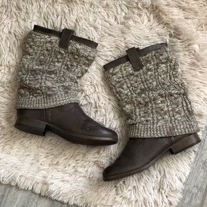 Gray leather/knit boots