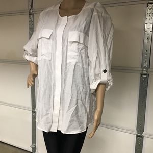 white button front casual shirt Plus size 1X top