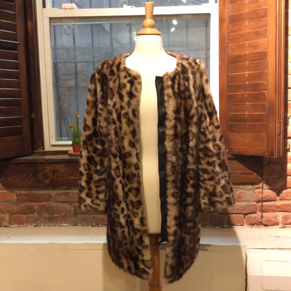 GUESS Faux Fur Leopard Coat