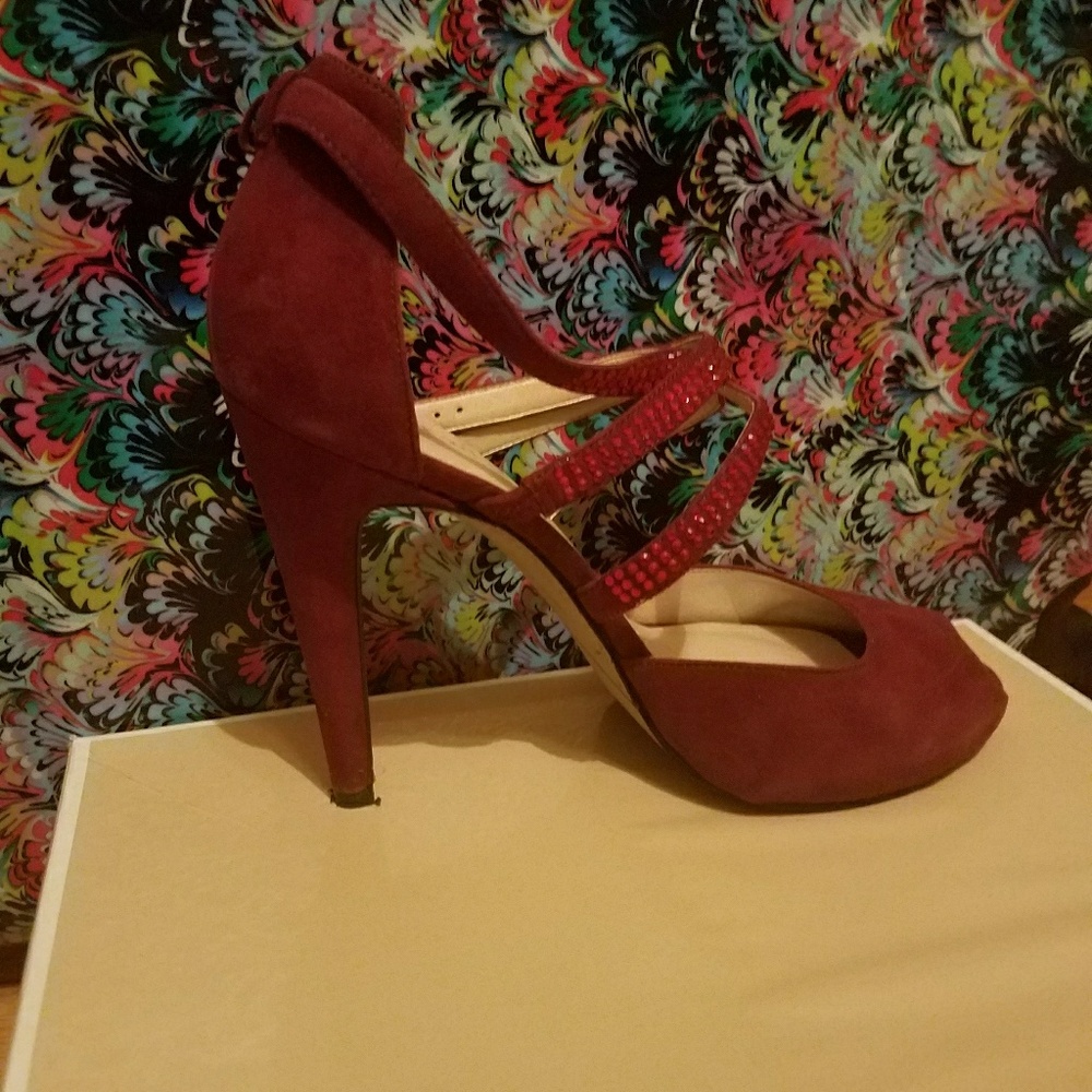 Nine West Maroon Sequin Strappy Peep toe Stiletto