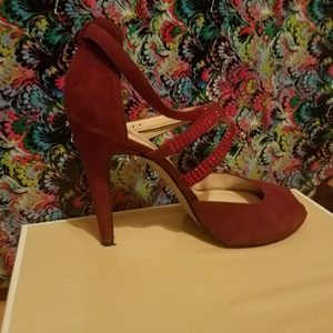 Nine West Maroon Sequin Strappy Peep toe Stiletto