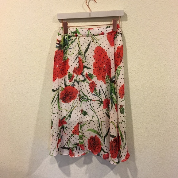 Shein red floral polka dot skirt - Picture 3 of 4
