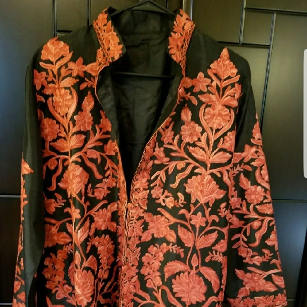 Red and black jacket with Kashmiri embroidery