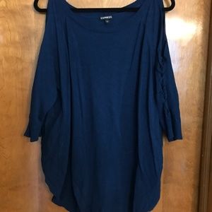 Express Lace Off Shoulder Circle Hem Tunic Sweater