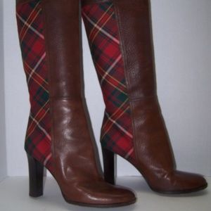 Burberry Knee High Leather Boots Tartan 8.5