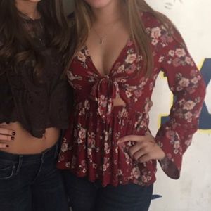 floral blouse, tie in front