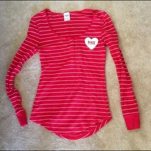 VS PINK Red W/White Stripes, Light Ribbed Top. XS