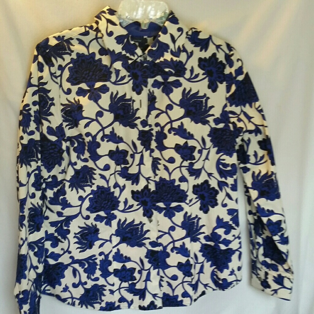 Westbound Womens 10 No Iron Royal Blue Cream Shir