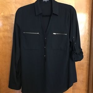 Express Black Button Studded Blouse Top
