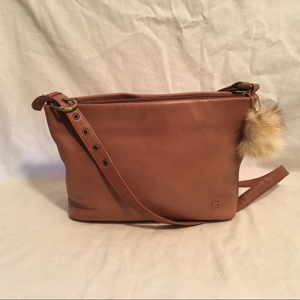 Etienne Aigner Leather Crossbody with Fur Pom