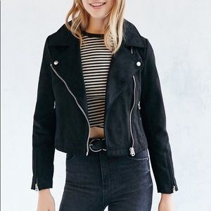 UO Vegan Black Suede Moto Jacket.
