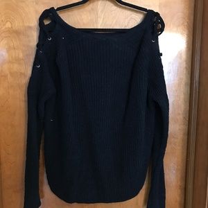 Express Lace Up Shoulder Chunky Black Sweater
