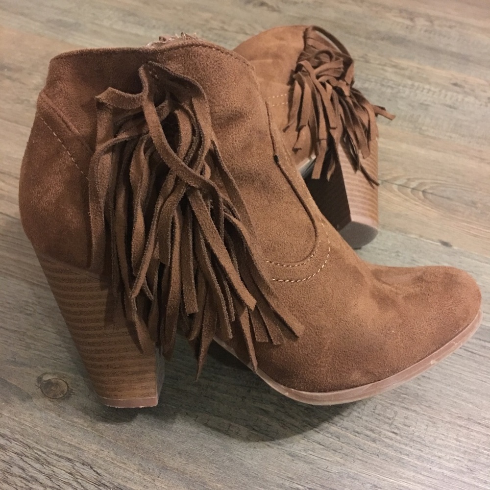 Suede fringe booties