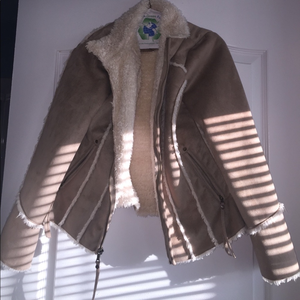 Faux suede sheep bomber jacket