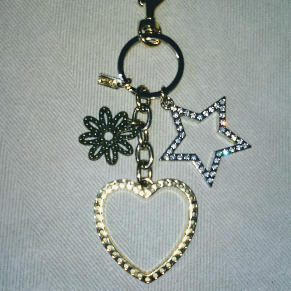SOLD - COACH Open Heart Pave Star Key Charm Fob Rare