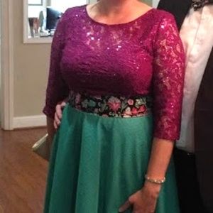 Fuschia and Green Party Dress Top & Skirt XL Tall